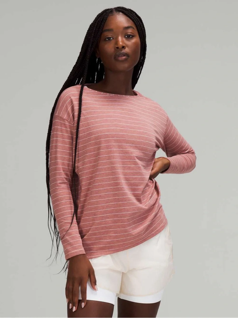 Lululemon Back In Action Striped Pink Pima Cotton Long Sleeve Top - Women’s 8